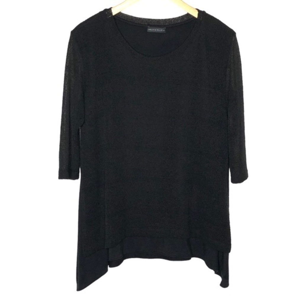 Nally & Millie Black Knit Sweater Size 8 Layered 3/4 Sleeve Shark Bite Hem